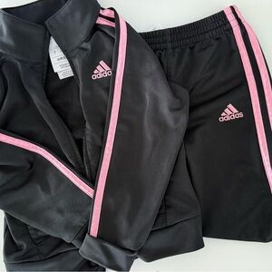Adidas Black Tracksuit with Pink Stripes